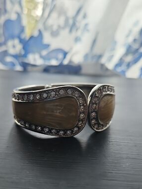 Crystal-Trim Brown Resin Cuff Bracelet